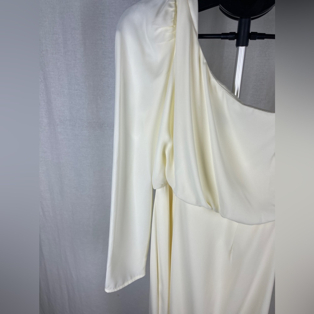 Lulus Cream One-Shoulder Fringe Midi Dress Size Small NWT - Picture 7 of 11